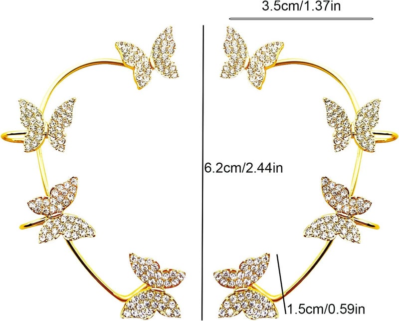 Taichell Store Shining Butterfly Ear Cuffs Zircon Butterfly Earrings for Women Ear Cuffs for Women Non Piercing Ear Wrap Around Earrings - Image 2